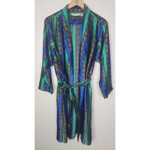 Vtg. Cacique Women's Sz. S Satin Floral Stripe Midi Robe